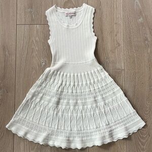 Willow & Wind White Sleeveless Knit Dress | Scallop Trim | Textured A-Line